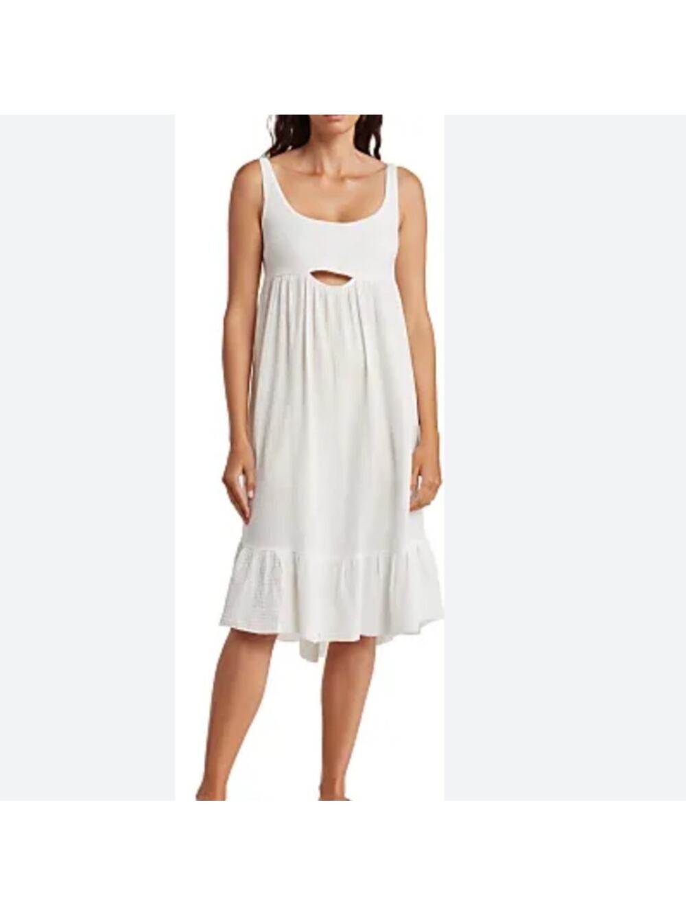 Women's Stitch Drop White Cut out Gauze Sundress Cover Up – Med
